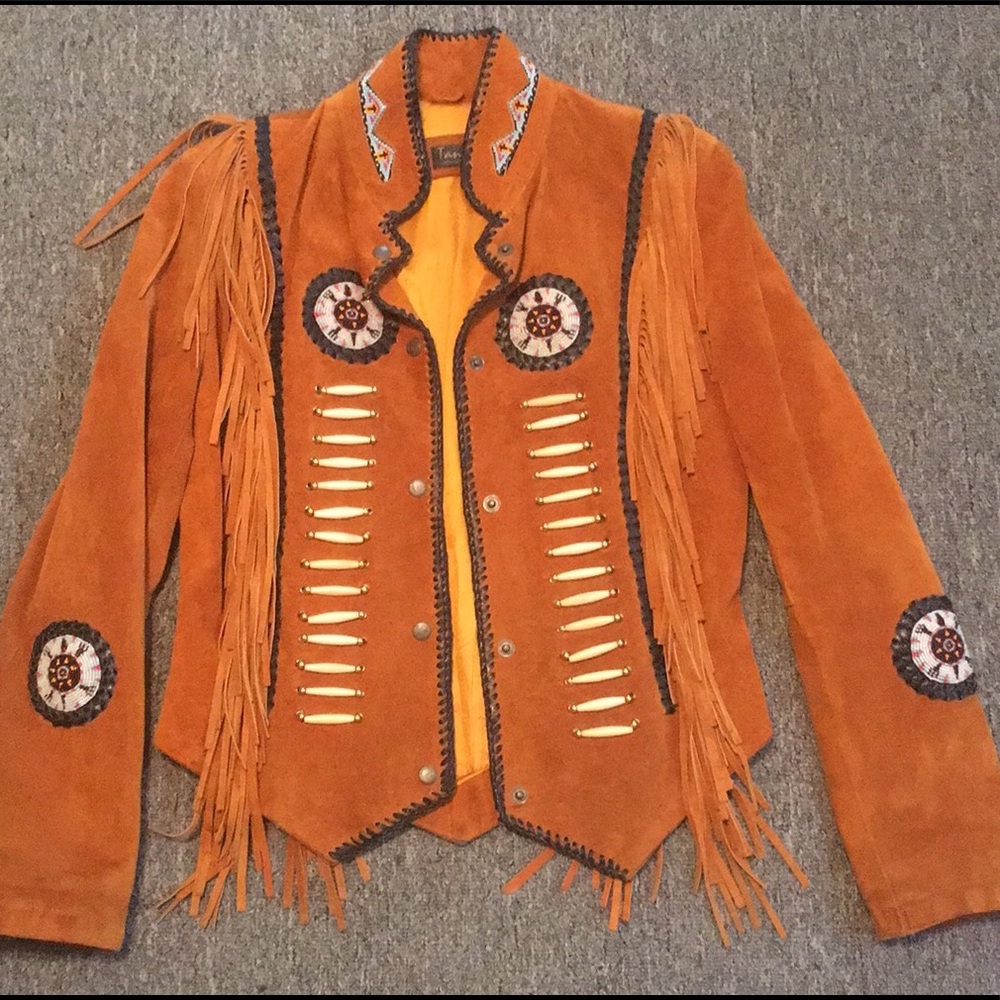 Vintage Tansmith Leather Jacket w/fringe&beadwork